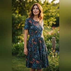 LuLaRoe Fit & Flare Floral Dress XS Short Sleeve Made in USA